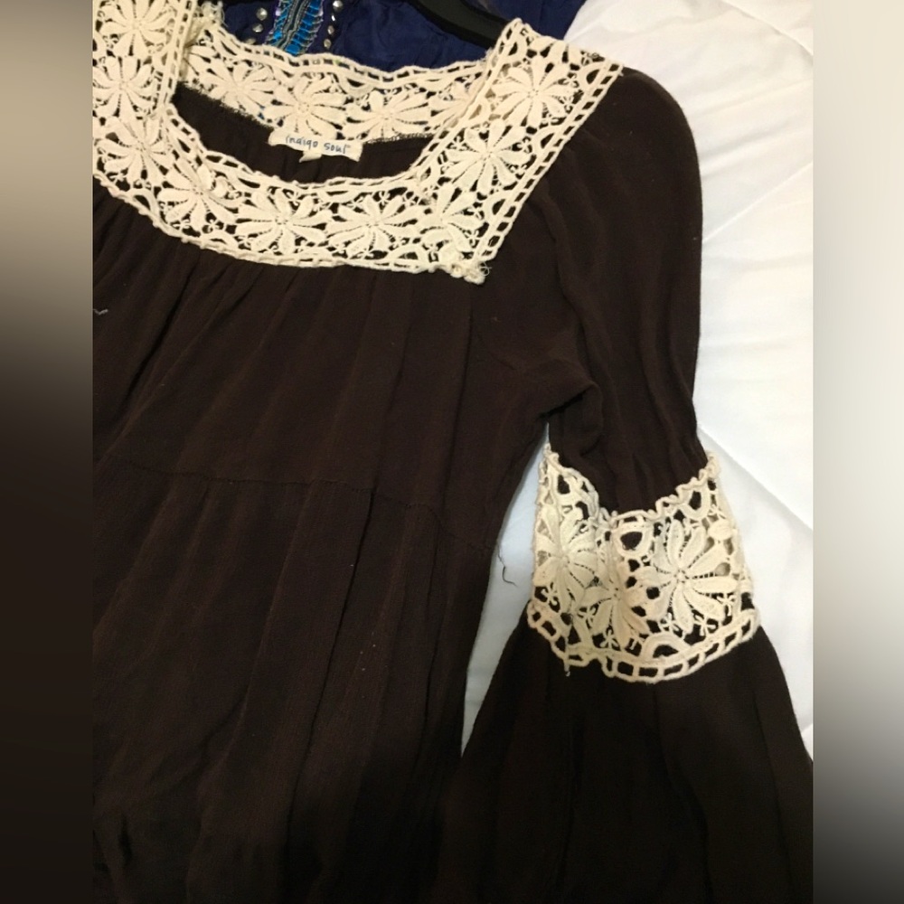 Indigo Soul | Elegant Brown Dress bell sleeves